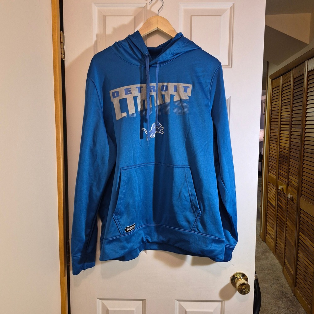 NFL Team Apparel Detroit Lions New Era Blue Pullover Hoodie Mens Large